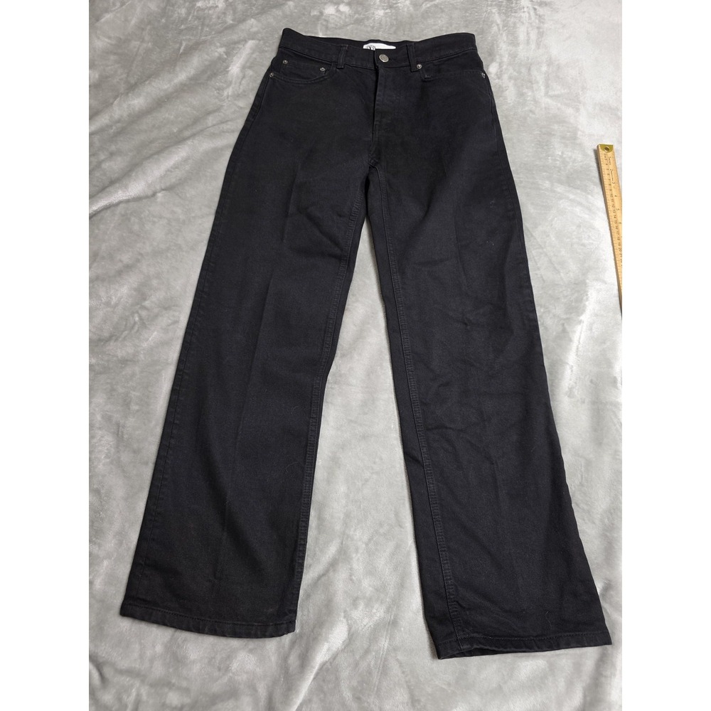 Zara Jeans Womens Size 2 Black Straight Leg Dark Wash‎ 5 Pocket Denim Pants
